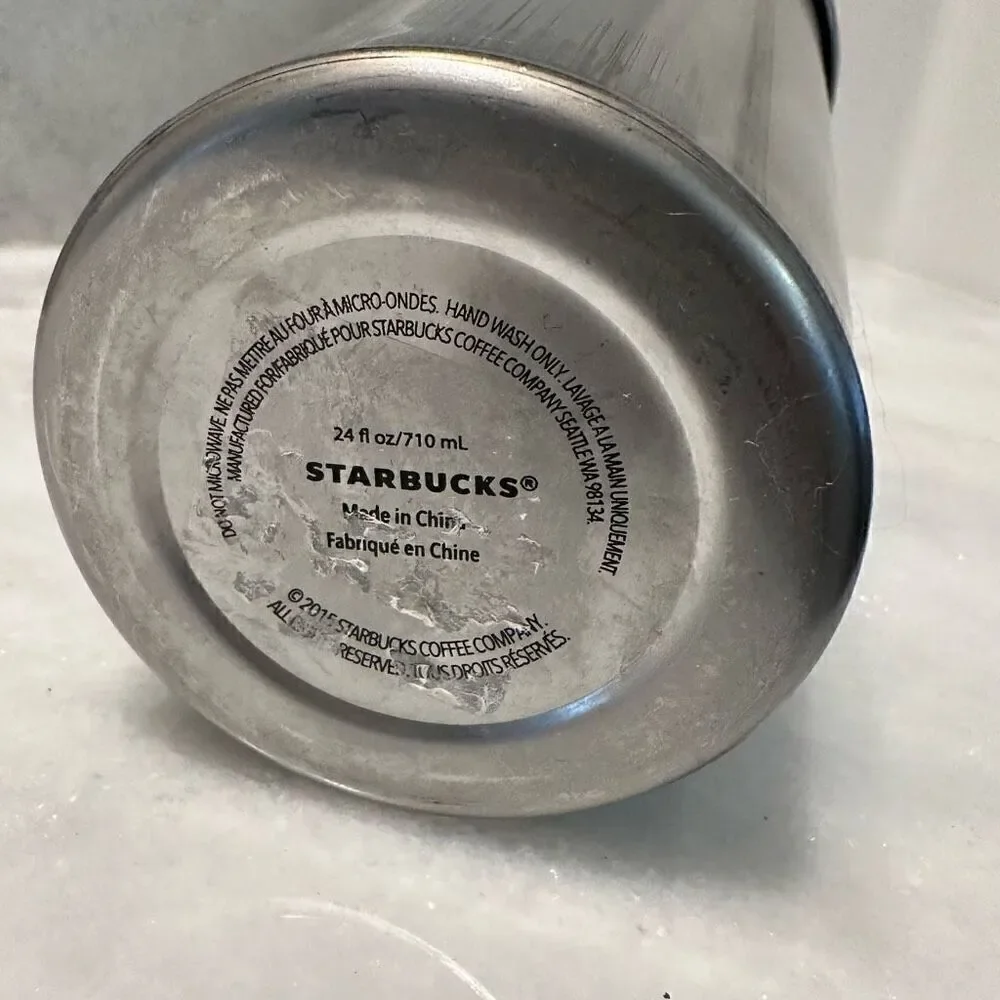 Starbucks Stainless Steel Embossed Mermaid Cold Cup Tumbler With Straw Silver 24